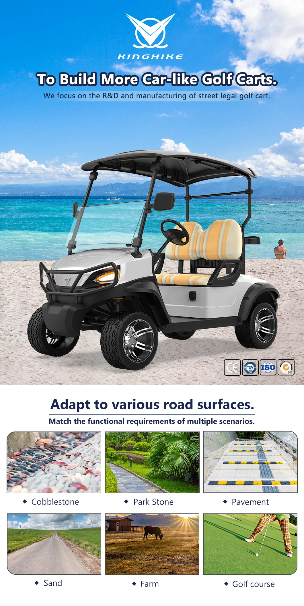 Applying Road-Vehicle Technology More Like-Car Best-Selling in Stock Fast Delivery Kinghike Electric Golf Cart